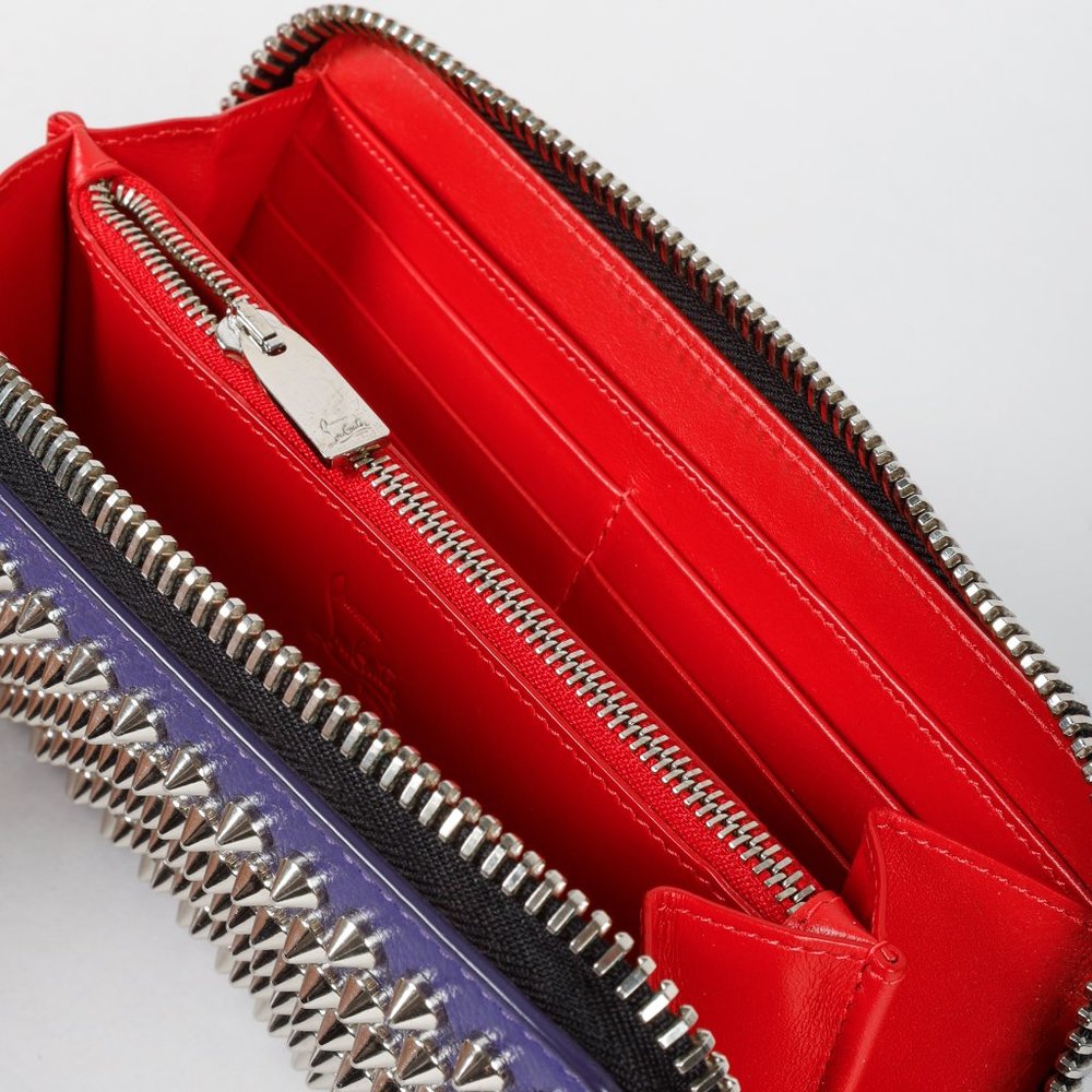 *SOLD* Christian Louboutin Purple Calfskin Spiked Zip Wallet - Picture 7 of 9